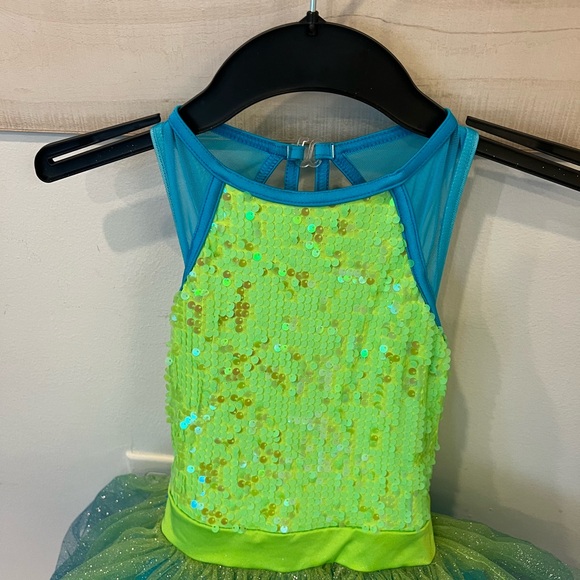 Weissman tap jazz dance costume, lime green and teal, tutu performance, size MC - Picture 4 of 8